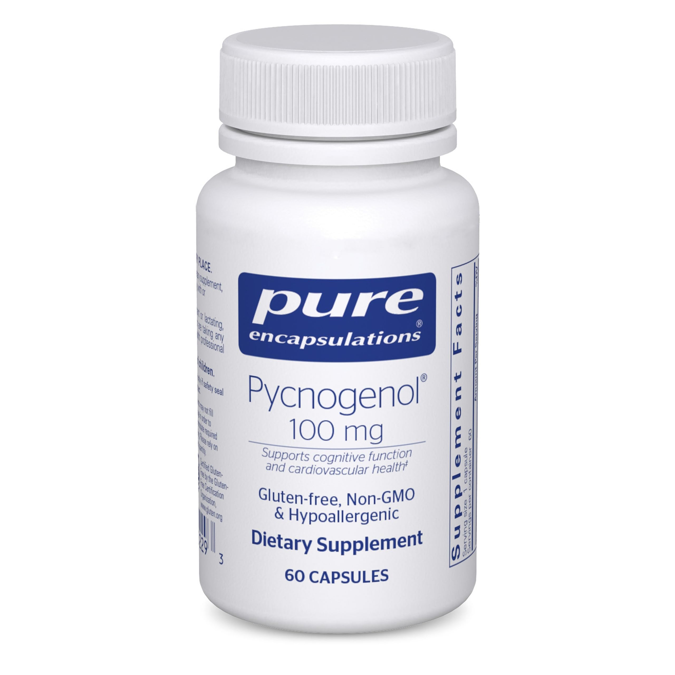 Label of Pure Encapsulations Pycnogenol 100 mg bottle