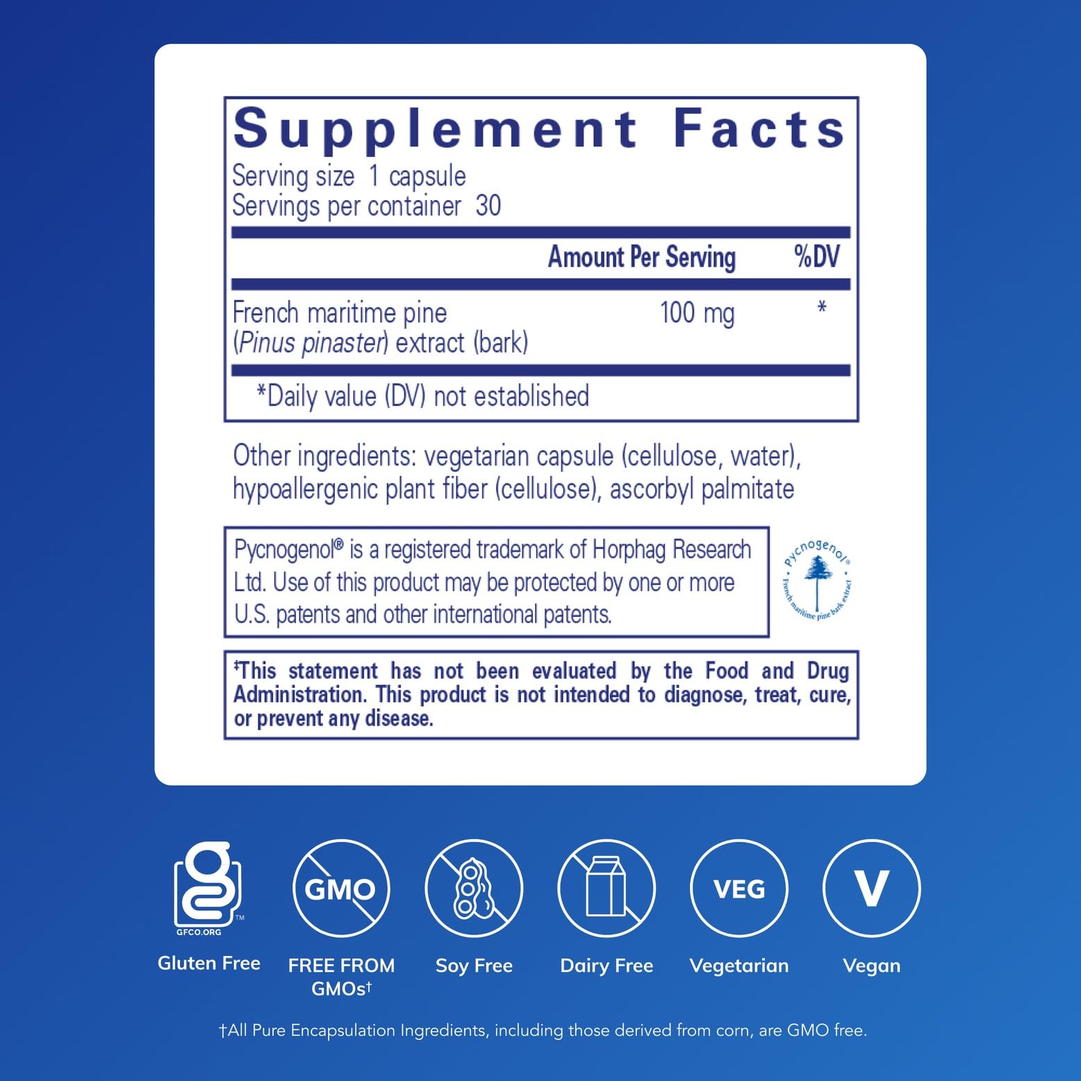 Pycnogenol 100 mg capsules close-up