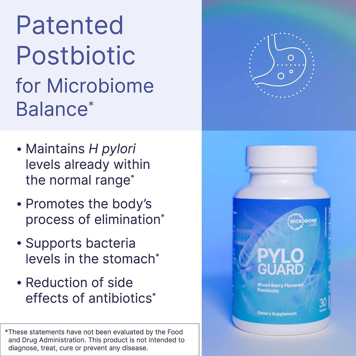 Close-up of PyloGuard label highlighting DSM17648 patent