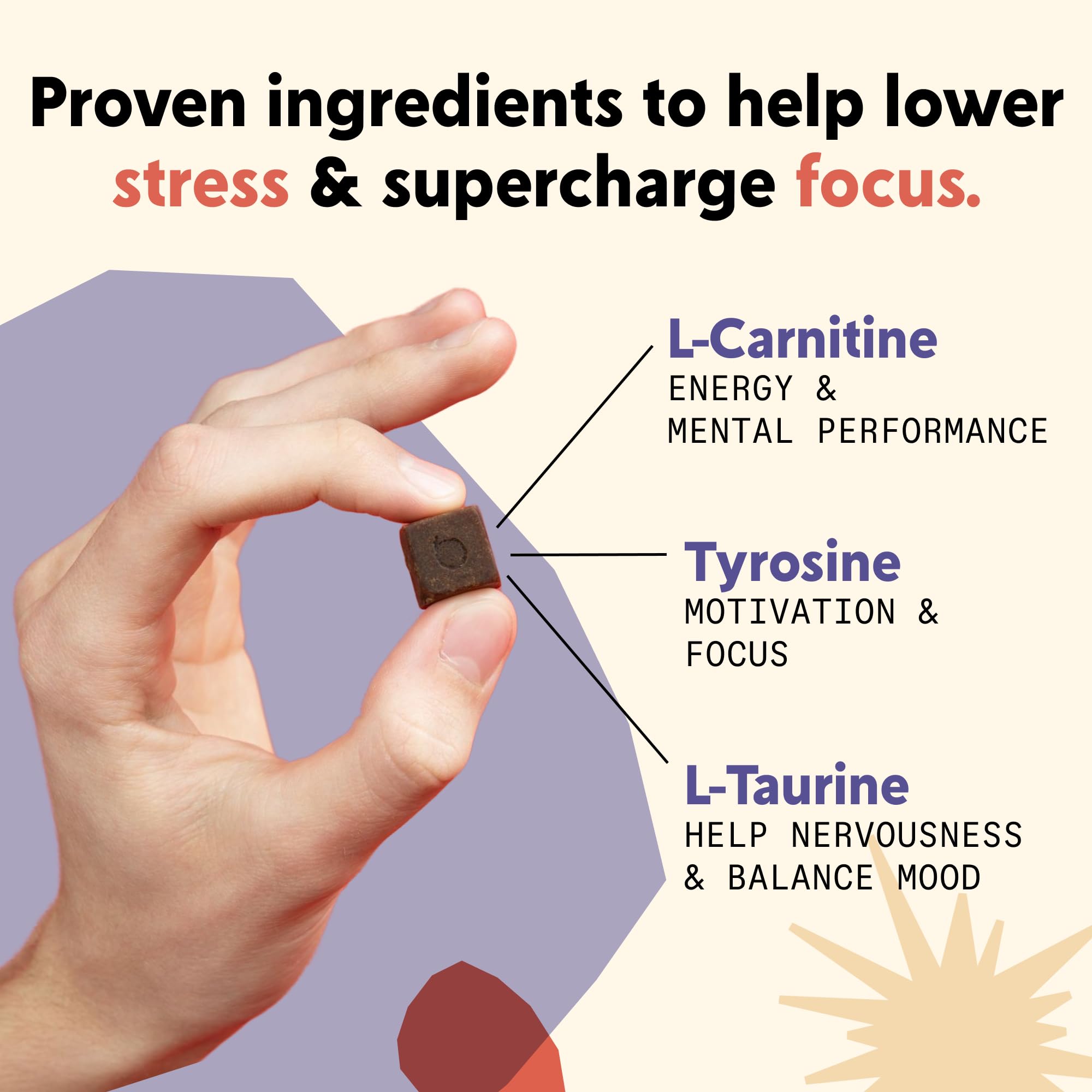 Vegan and keto-friendly icons on PYM Attention Chews label