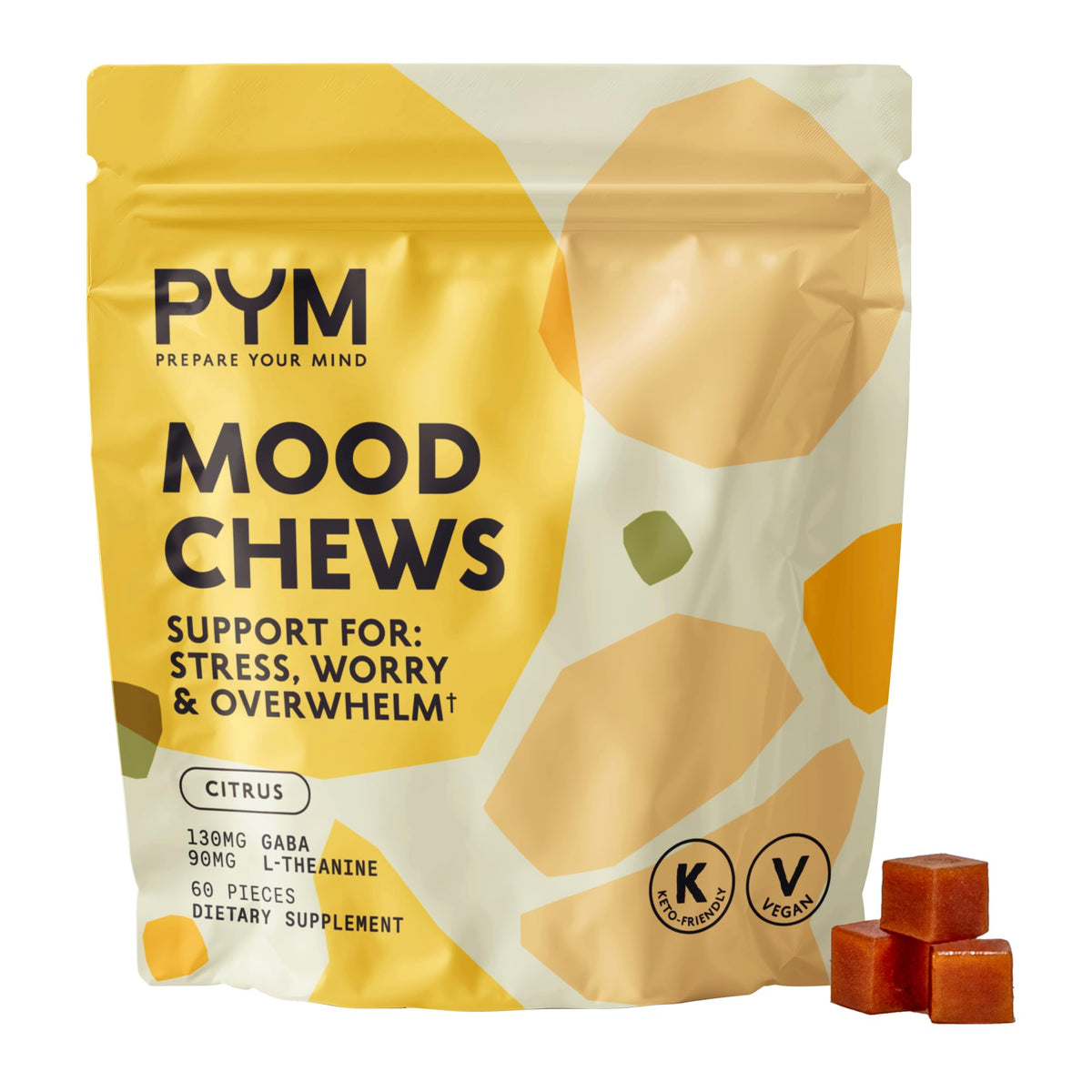 Front view of PYM Citrus Mood Chews resealable bag