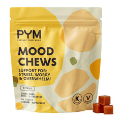 Front view of PYM Citrus Mood Chews resealable bag