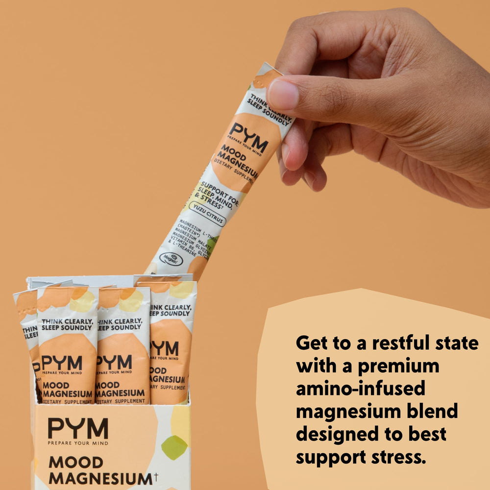 Close-up of PYM Mood Magnesium packaging label
