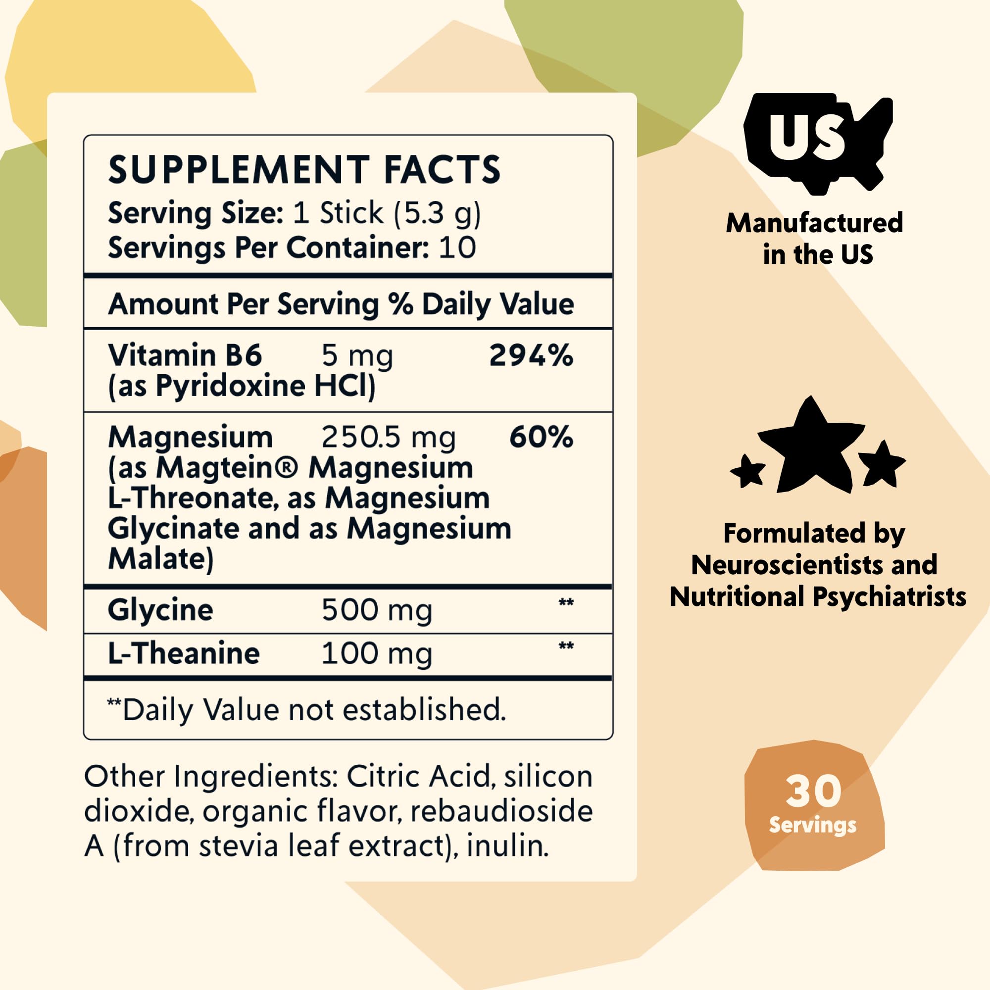 Back packaging details of PYM Mood Magnesium Packets