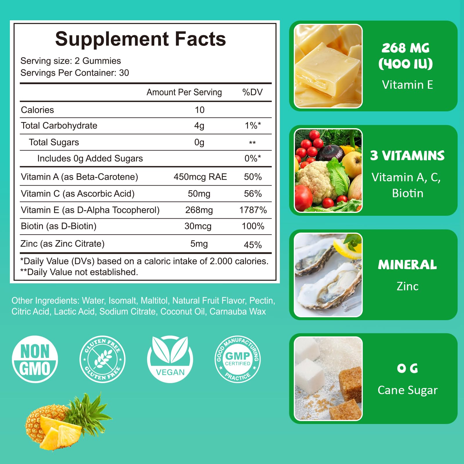 Pineapple-flavored gummies inside the bottle