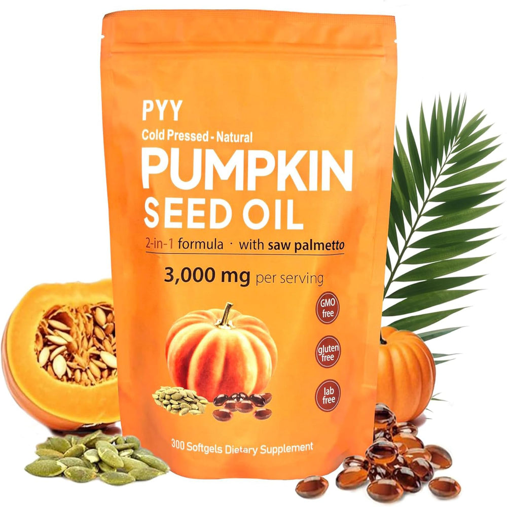 PYY Pumpkin Seed Oil & Saw Palmetto Softgels bottle with 300-count label