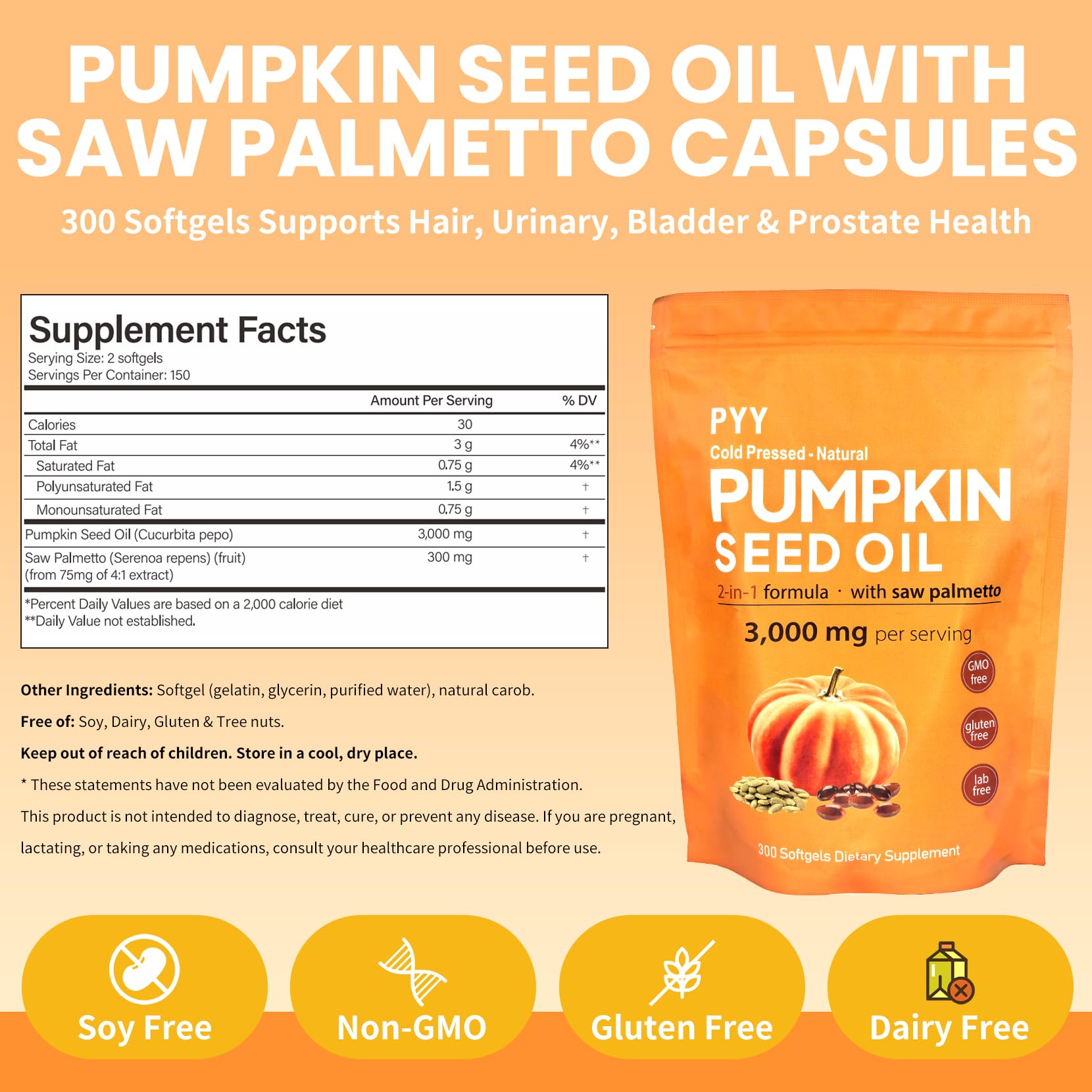 Nutrition panel indicating 3,000 mg pumpkin seed oil per serving