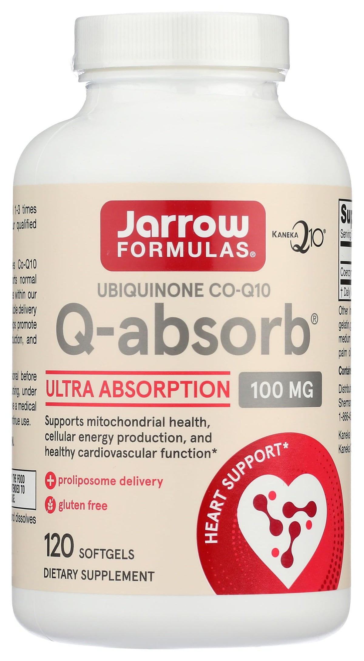 Front view of Jarrow Formulas Q-Absorb CoQ10 100 mg bottle