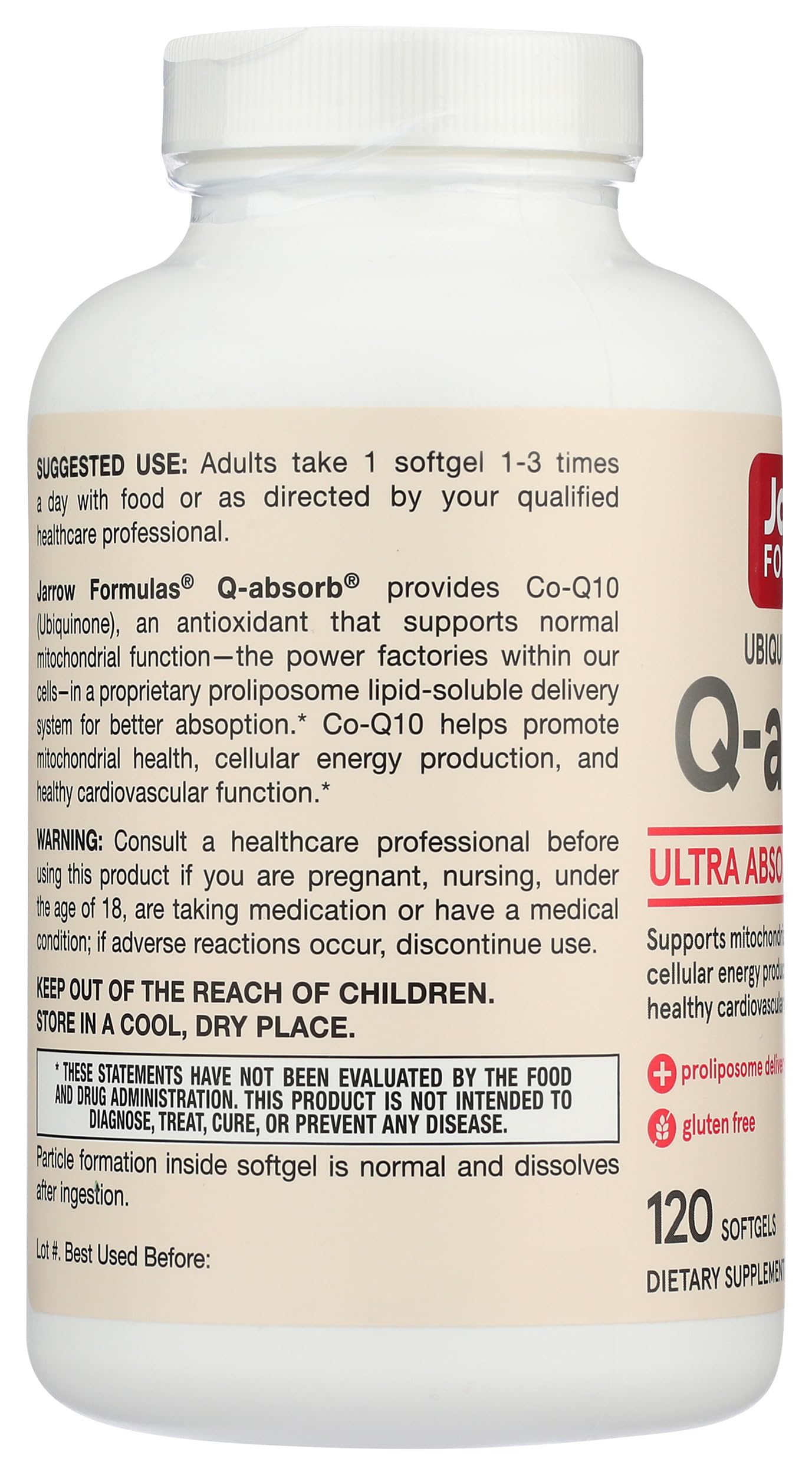 Close-up of product label for Q-Absorb CoQ10