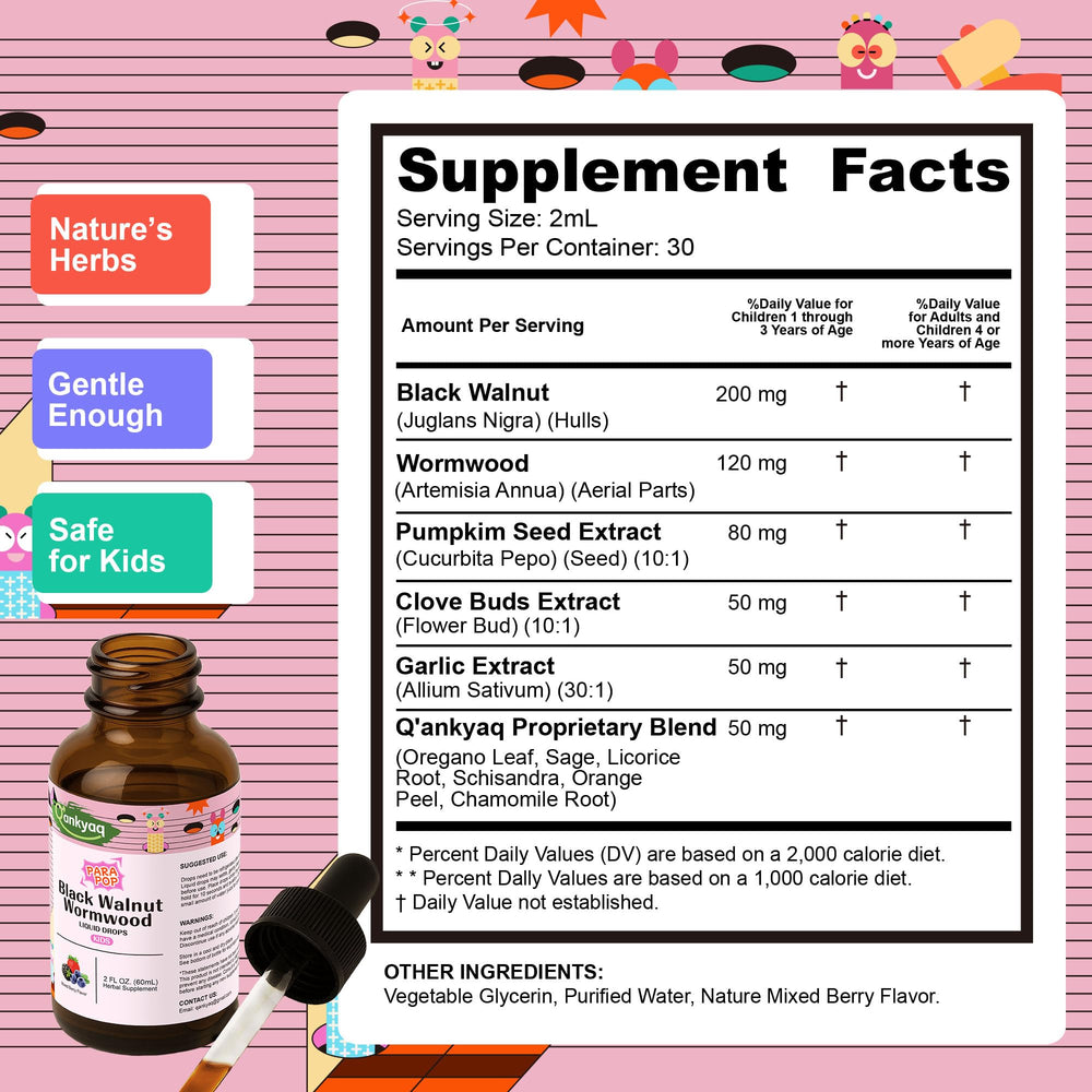 Q'ankyaq kid detox drops pour scene highlights easy dosing for children