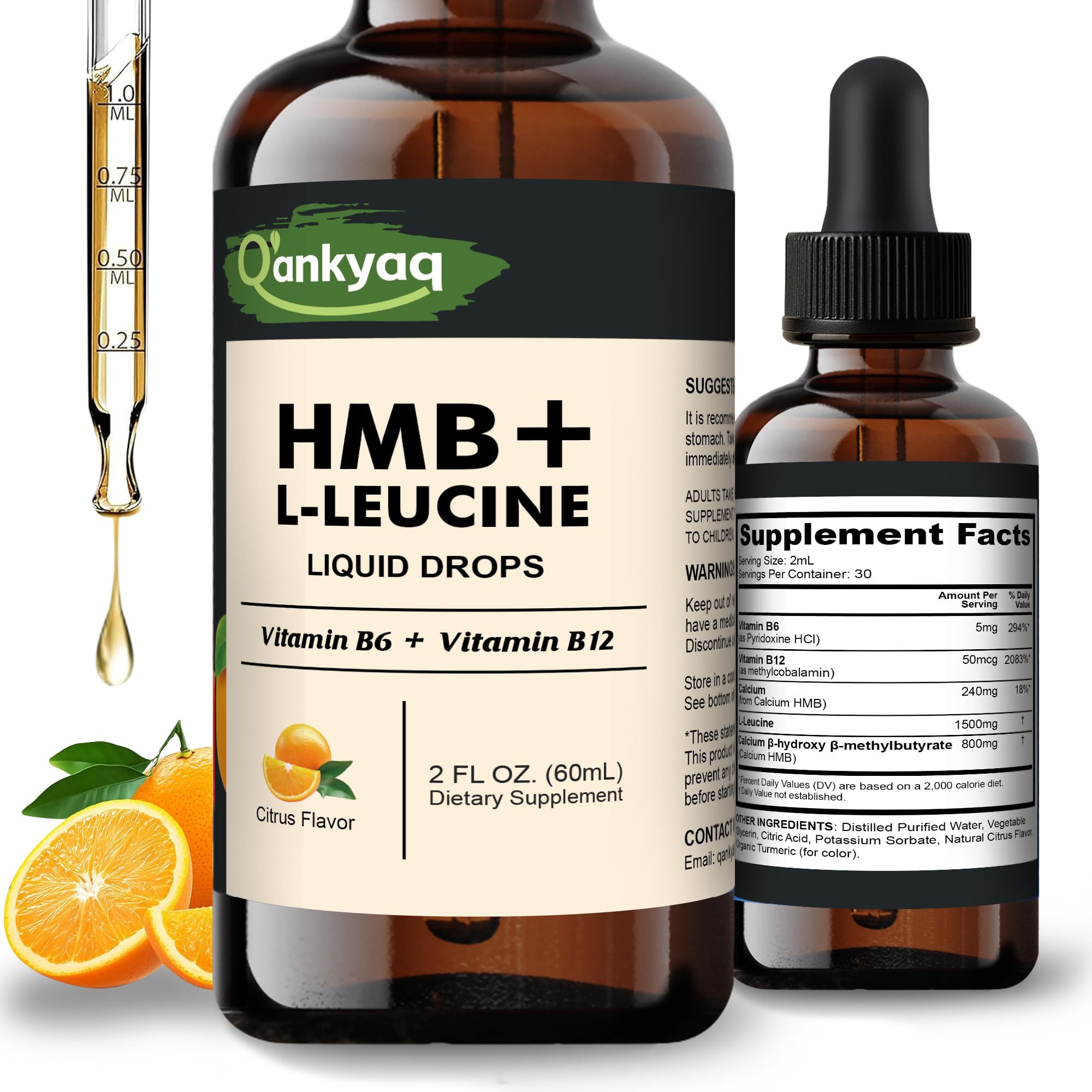 Q'ankyaq Leucine HMB liquid supplement bottle front label