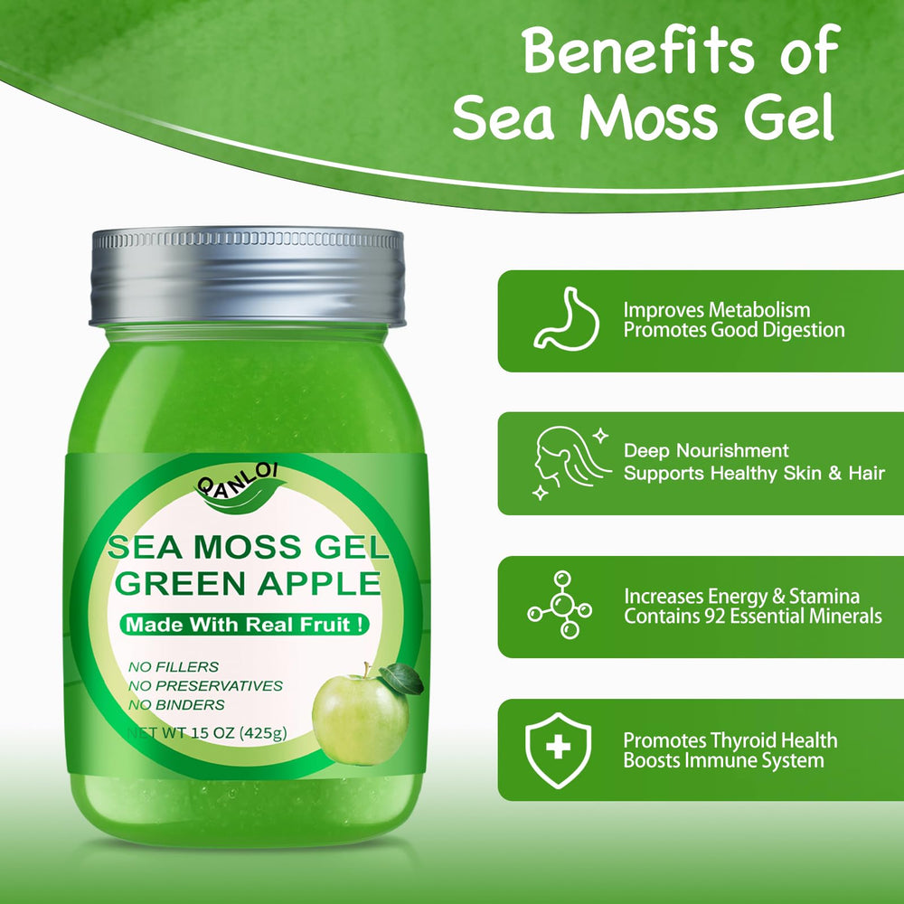 QANLOI jar open revealing creamy sea moss gel texture for convenient daily use benefit