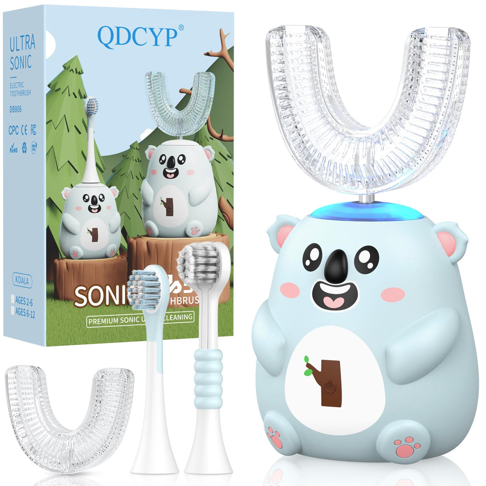 QDCYP Kids U-Shaped Electric Toothbrush in grey blue – full view