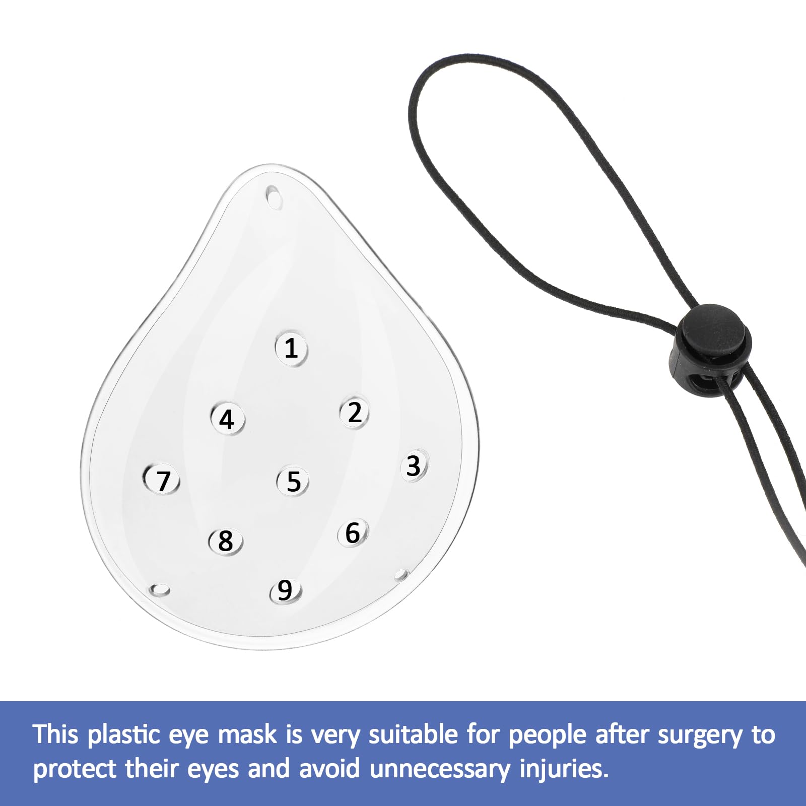 Packaging contents: two eye patches, two cords, one tape roll