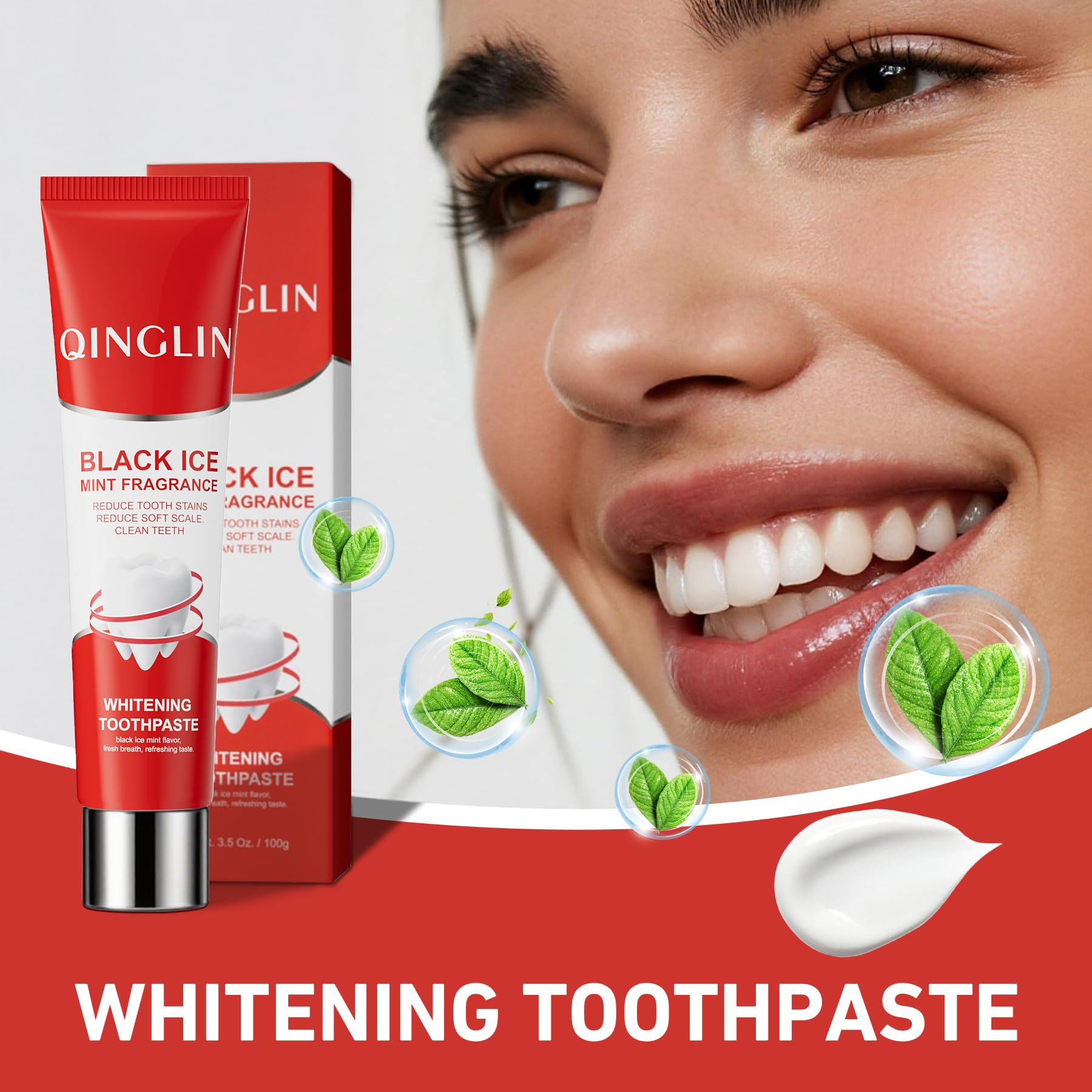 Qinglin Black Ice Mint Whitening Toothpaste packaging