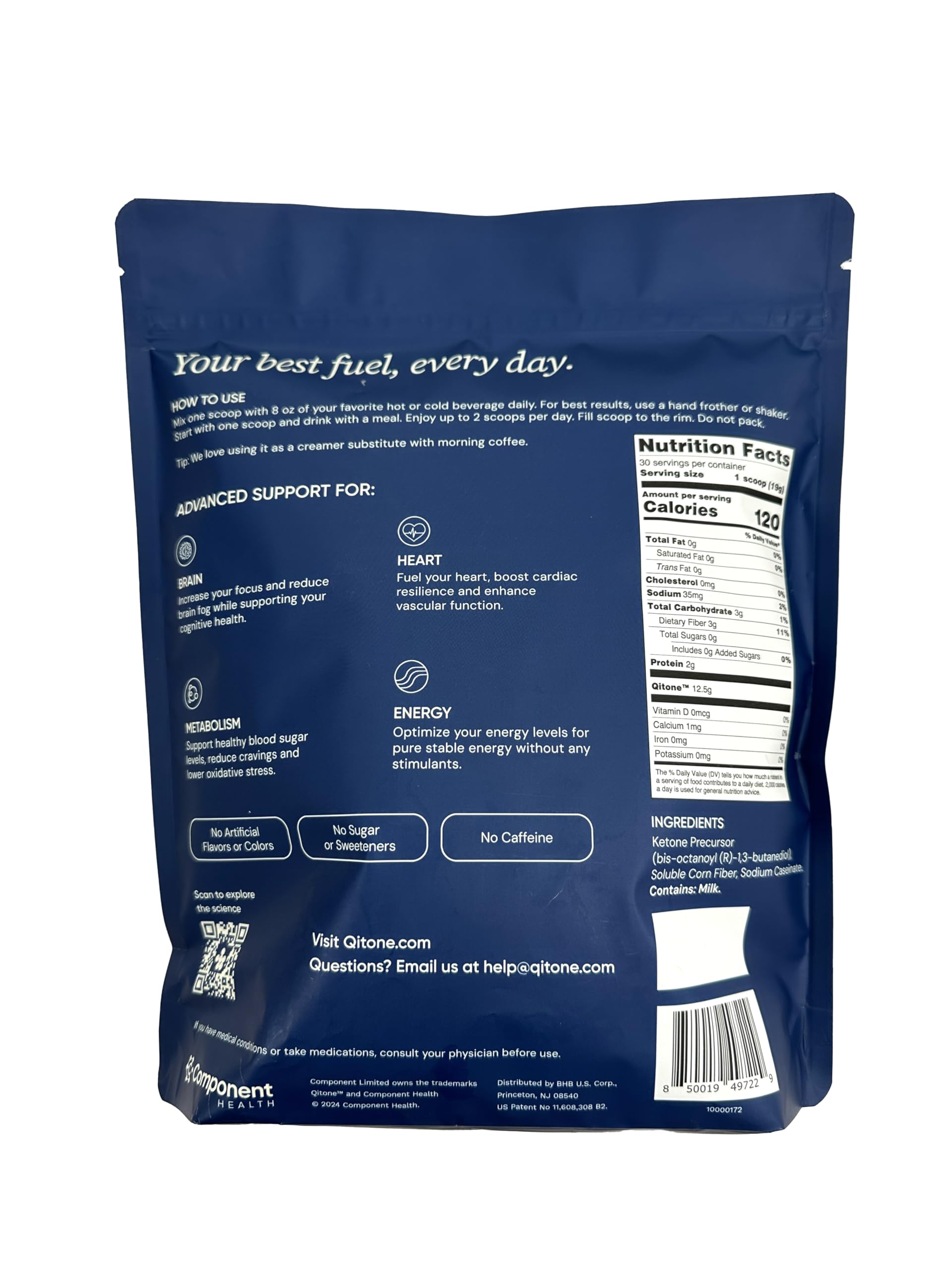 Qitone Pro Ketone Powder stirred in water for steady brain energy.