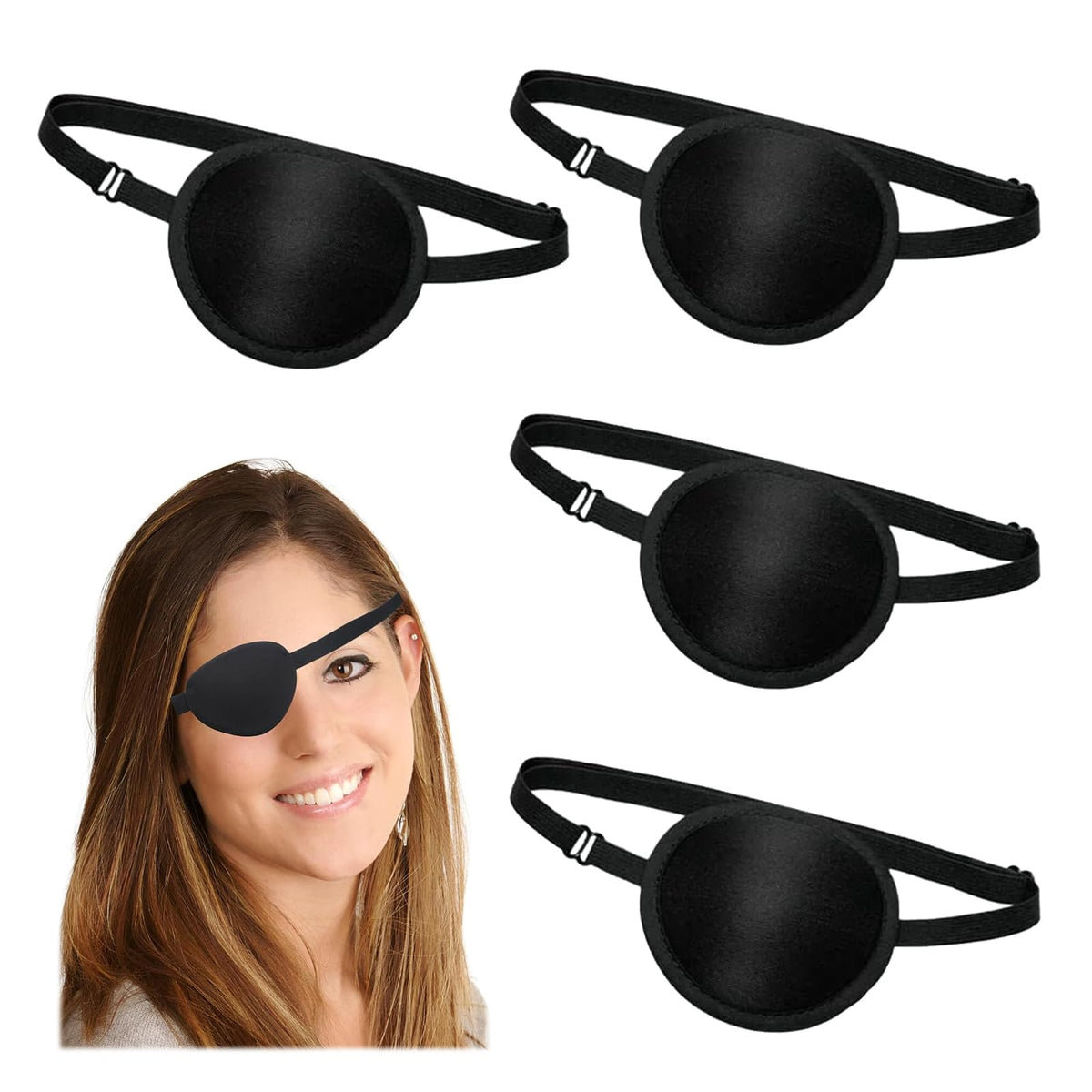 QIYUDA 4-pack black eyepatches with 3D raised design