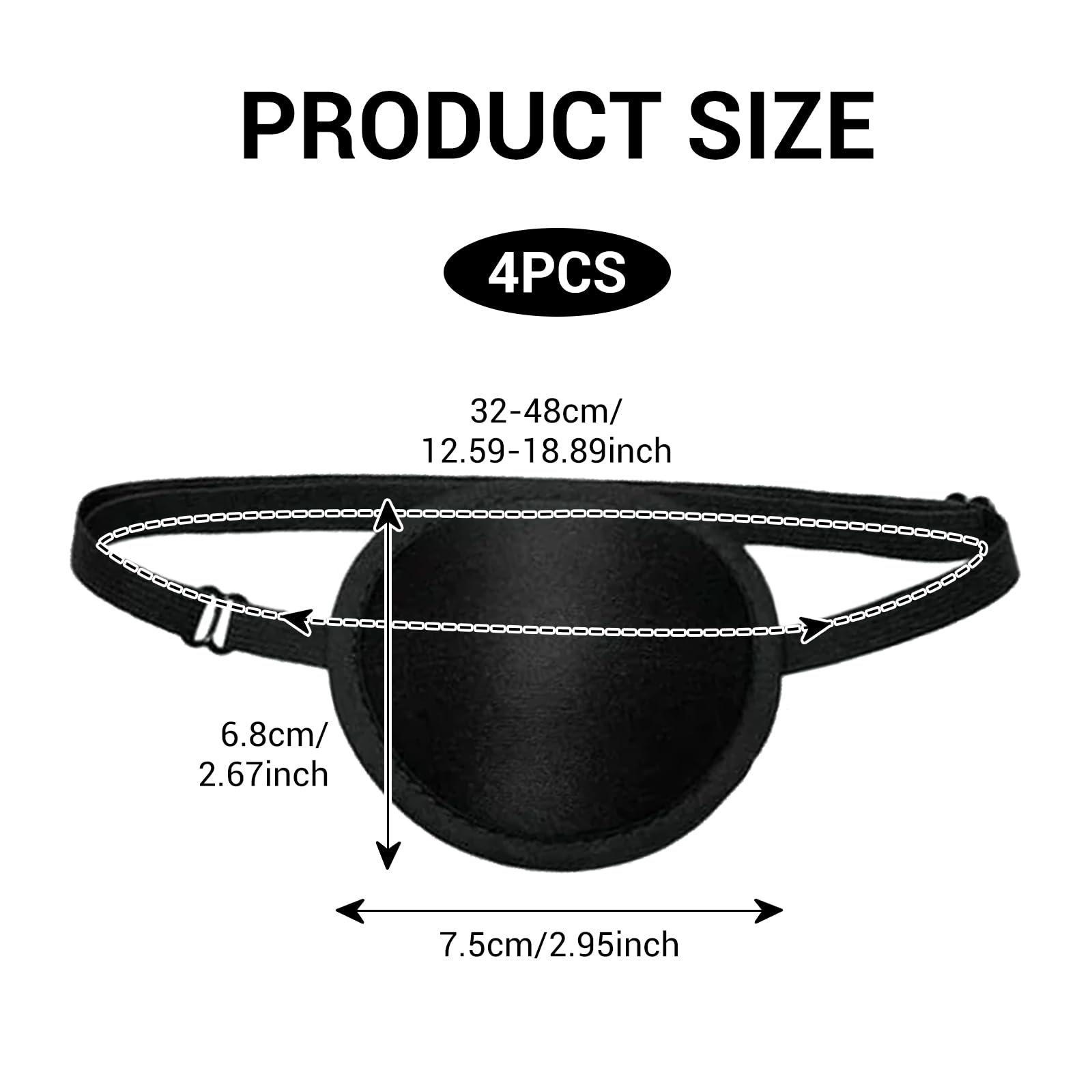 Eyepatch with adjustable strap showing 32-48 cm range