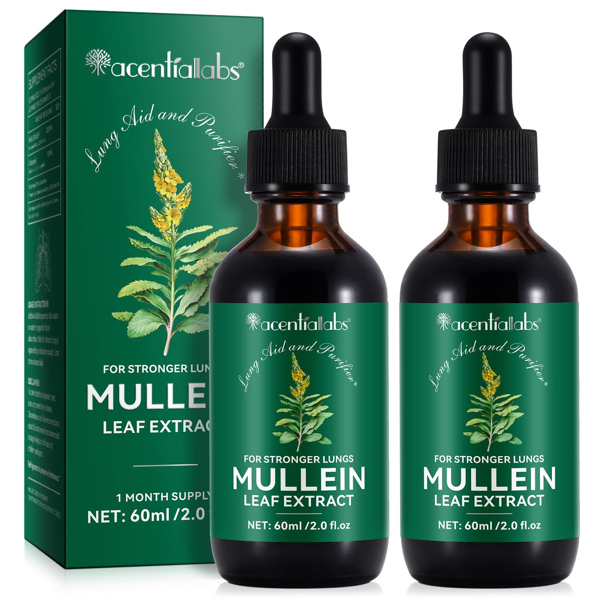 Two bottles of QJCWXIAOX Mullein Drops for lungs