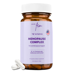 QSTA bottle front packaging showing Menositol FEM benefits and vegan capsule