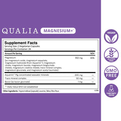 Qualia Magnesium+ box and capsules on white background
