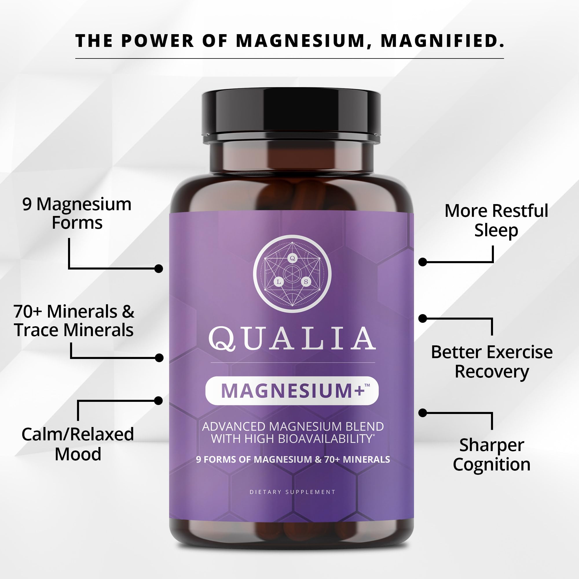 Doctor-formulated Qualia Magnesium+ ingredients label