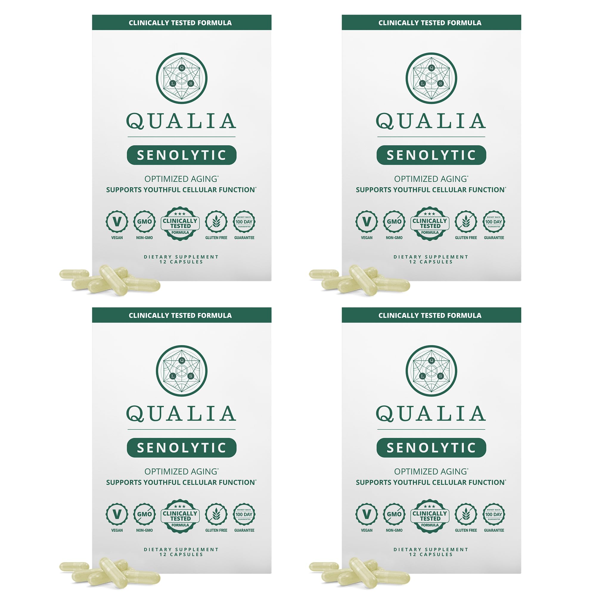 Qualia Senolytic Ultimate Formula bottle and box