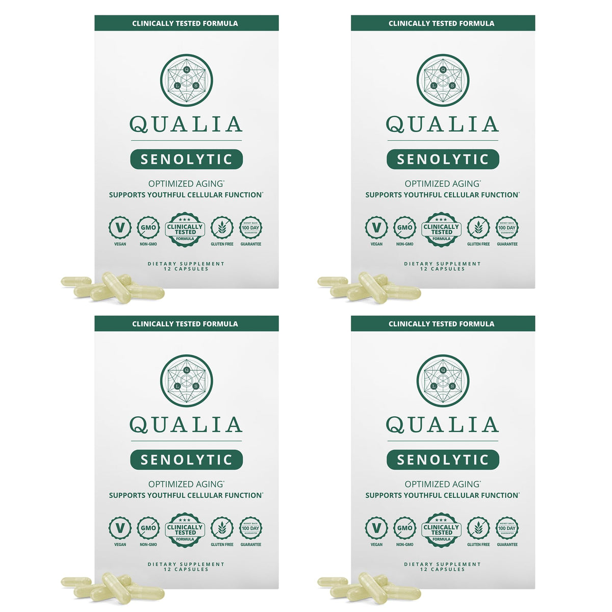 Qualia Senolytic Ultimate Formula bottle and box