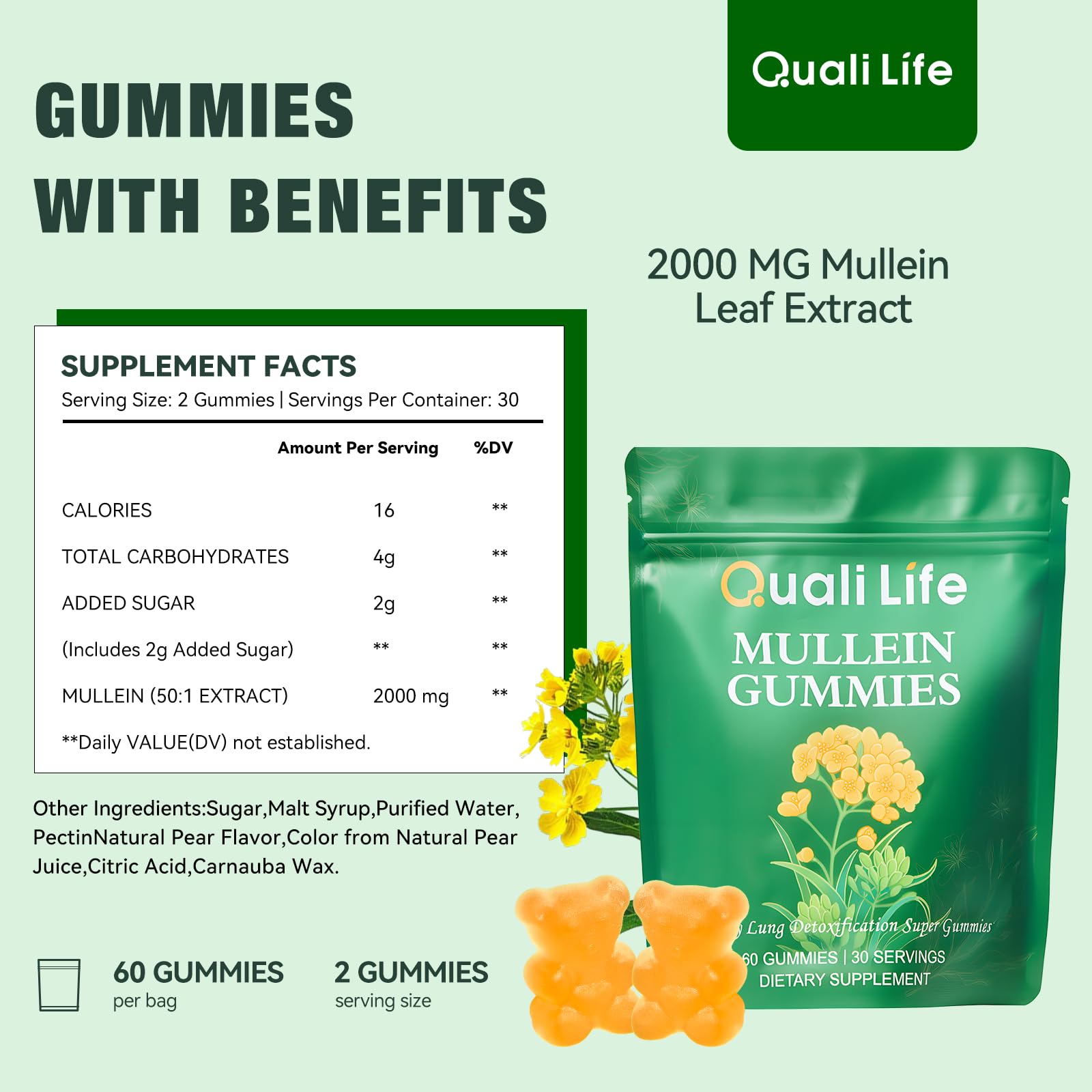 Packaging and inside-view of QualiLife Mullein Gummies