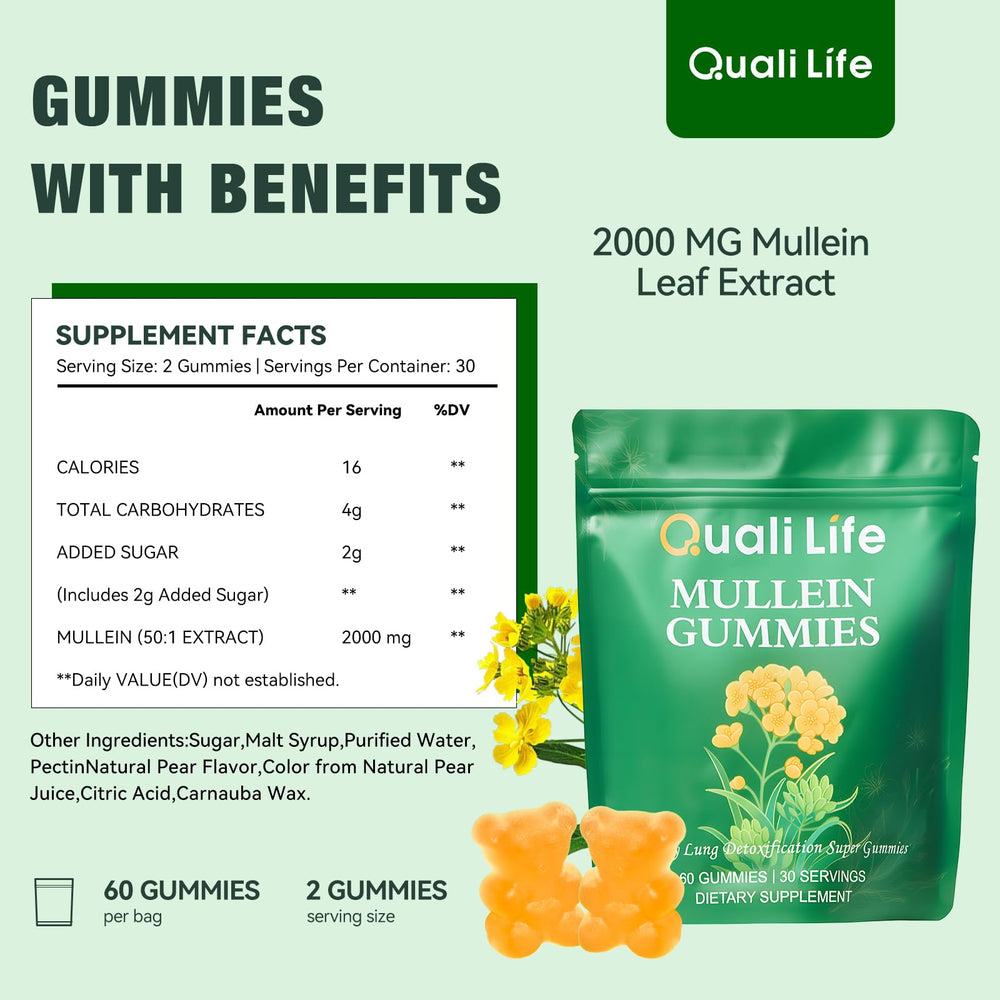 Packaging and inside-view of QualiLife Mullein Gummies
