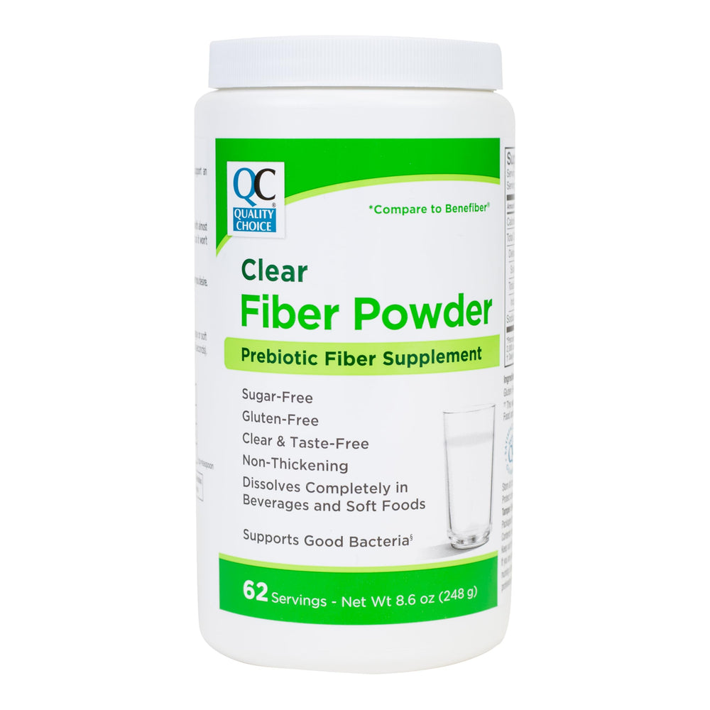 Quality Choice Clear Prebiotic Fiber Powder bottle label 8.6 oz