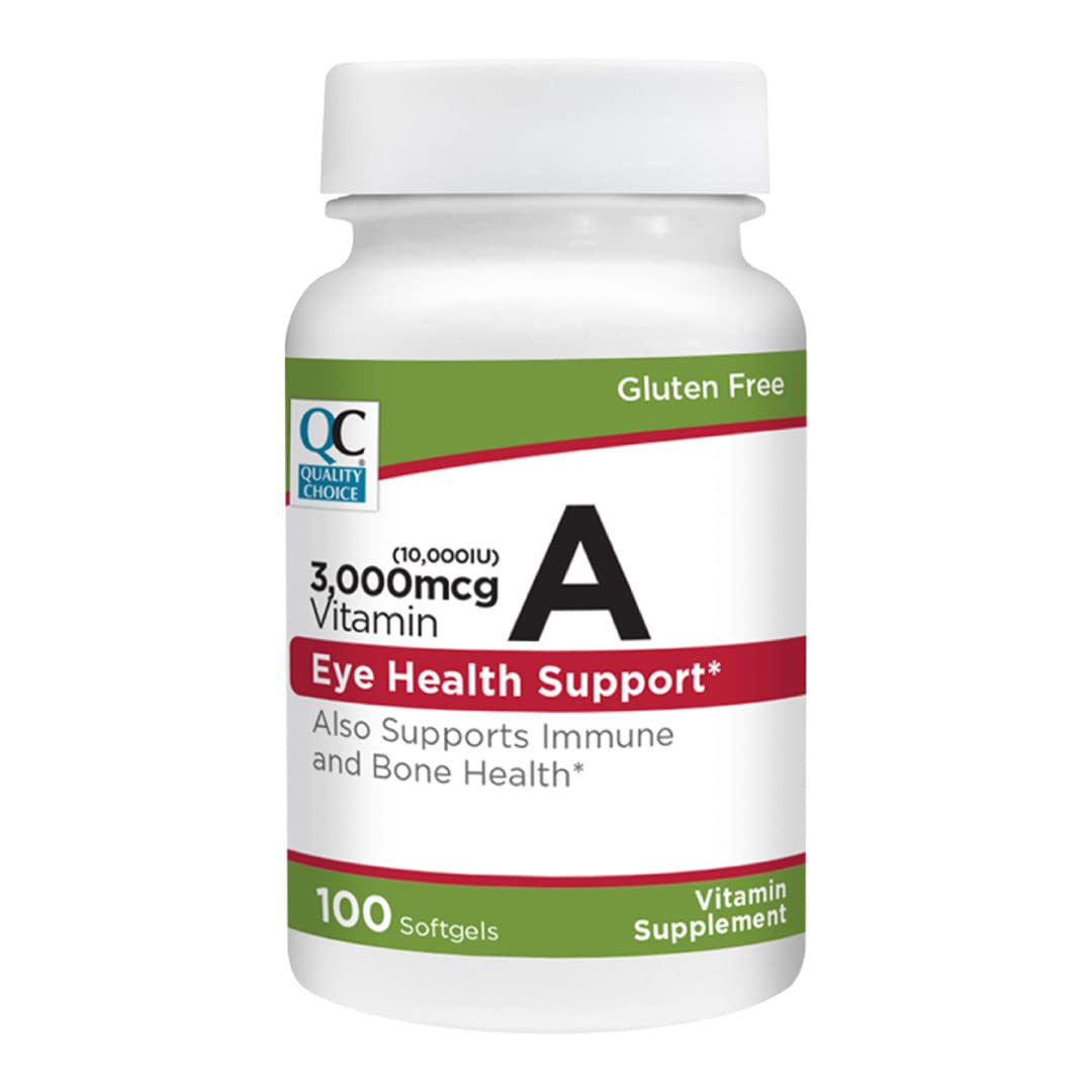 Quality Choice Vitamin A 3,000 mcg (10,000 IU) Softgels bottle label