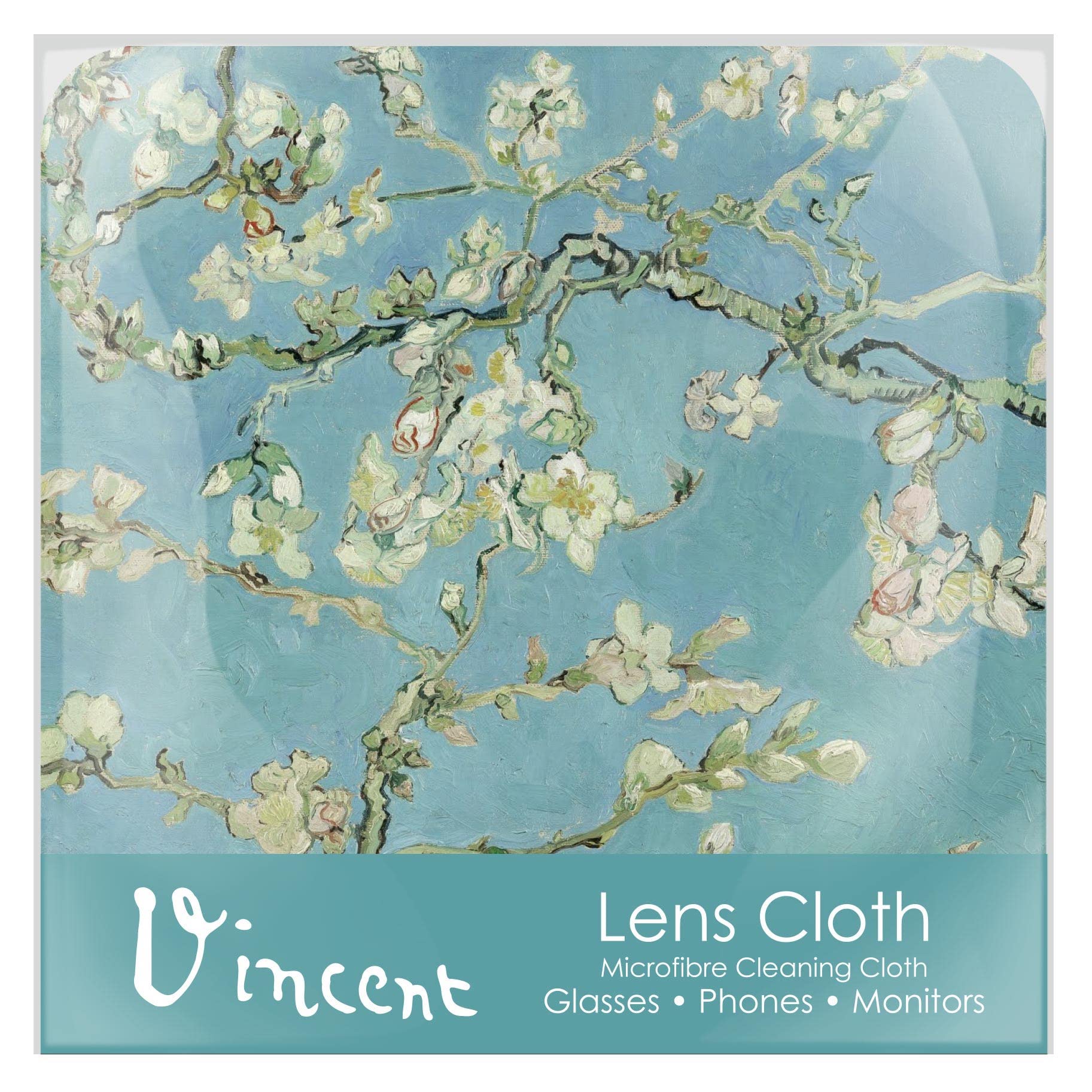 Front view of Quality Microfiber Lens Cleaning Cloth with Van Gogh Almond Blossom design