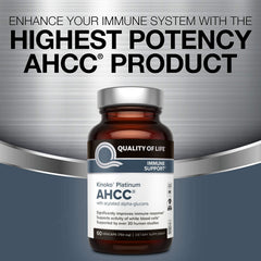 Nutrition facts panel for Quality of Life AHCC Kinoko Platinum 750 mg pack-3 bottles