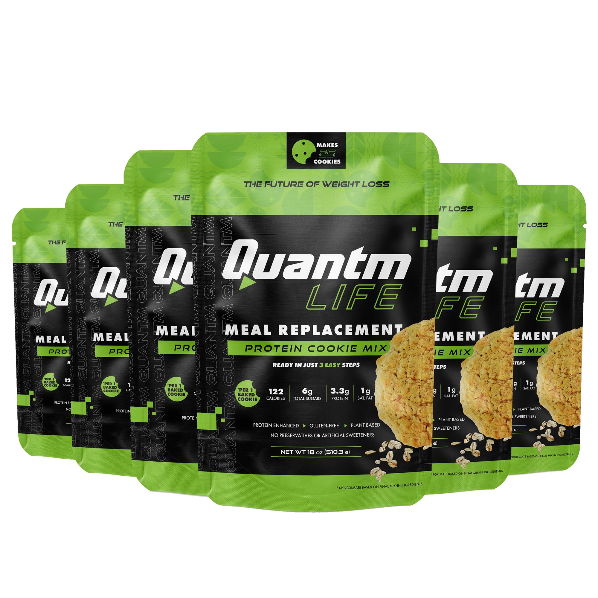 Front view of QUANTM LIFE Protein Cookie Mix packaging