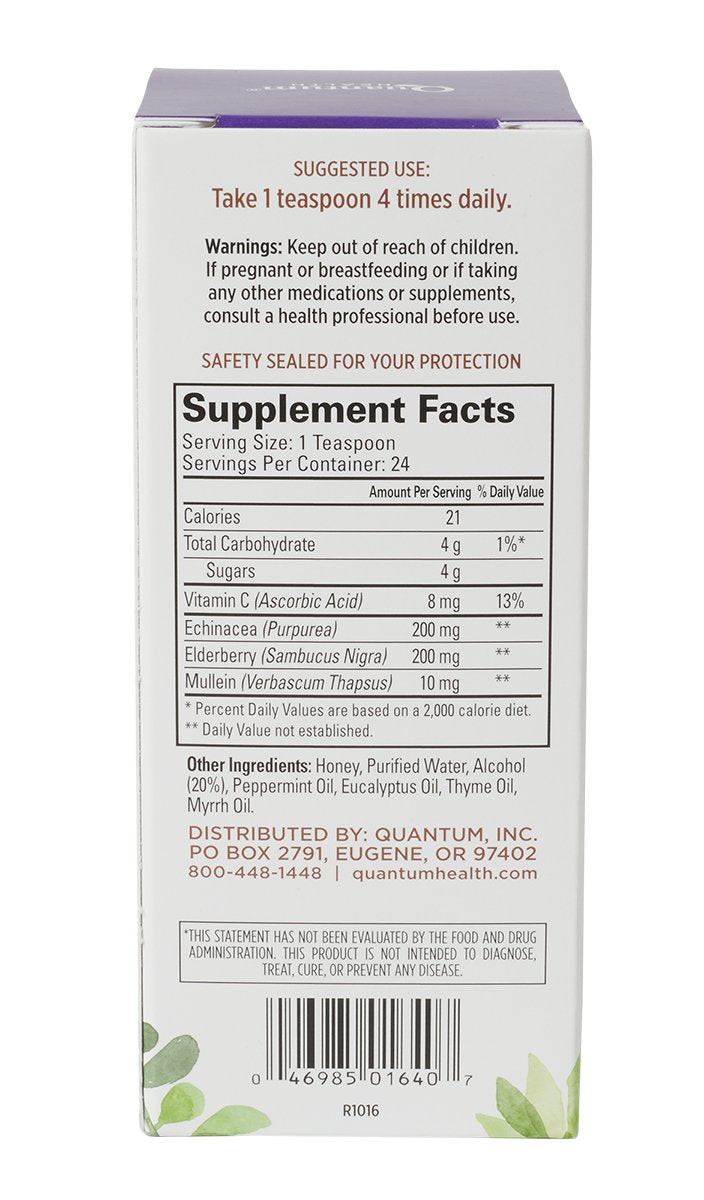 Quantum Elderberry-C Syrup bottle label close-up