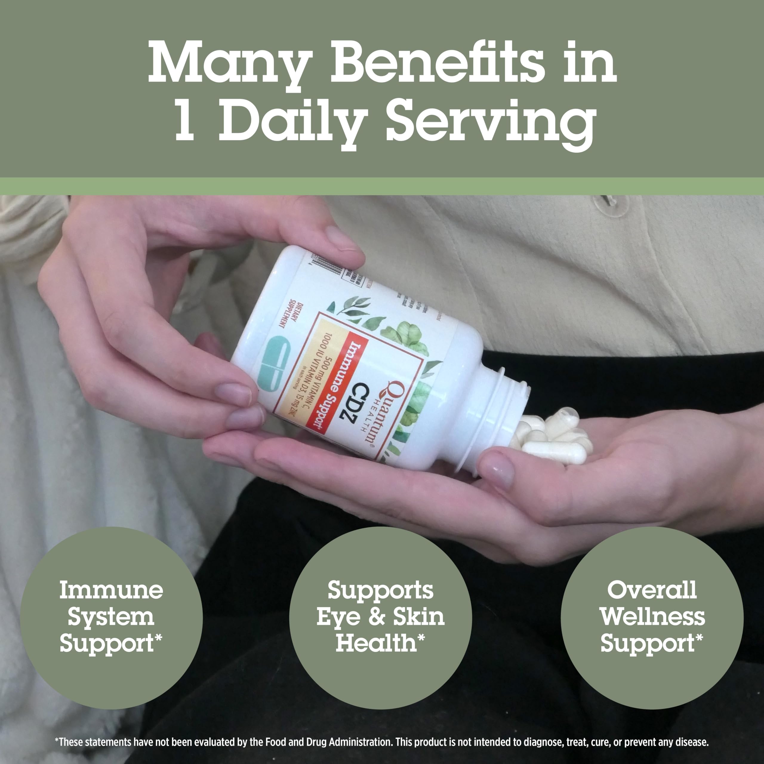 Serving size and capsule depiction from Quantum Health CDZ Immune Support