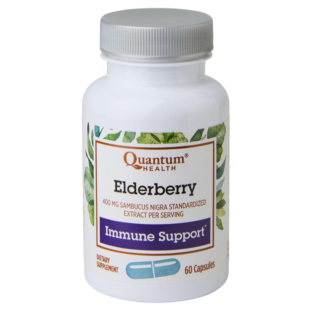 Quantum Health Black Elderberry 400mg supplement bottle - front view