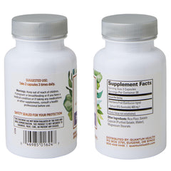 Two elderberry capsules placed beside the bottle