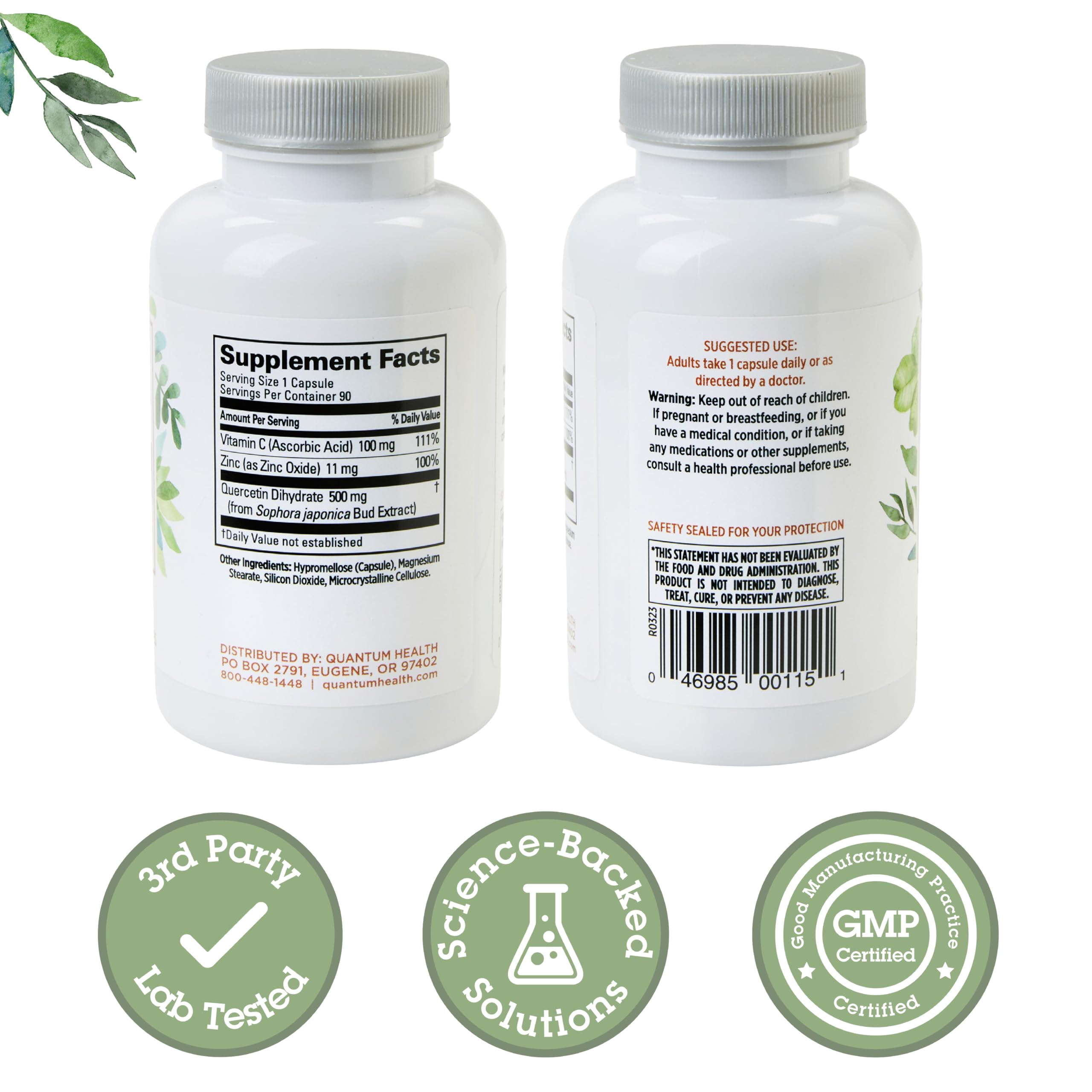 Close-up of Quercetin+ 500mg capsules