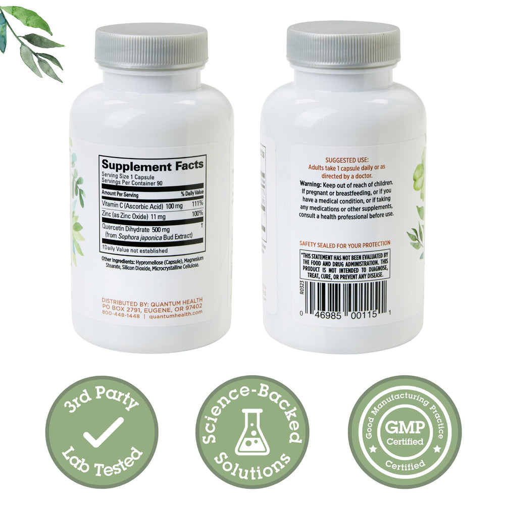 Close-up of Quercetin+ 500mg capsules