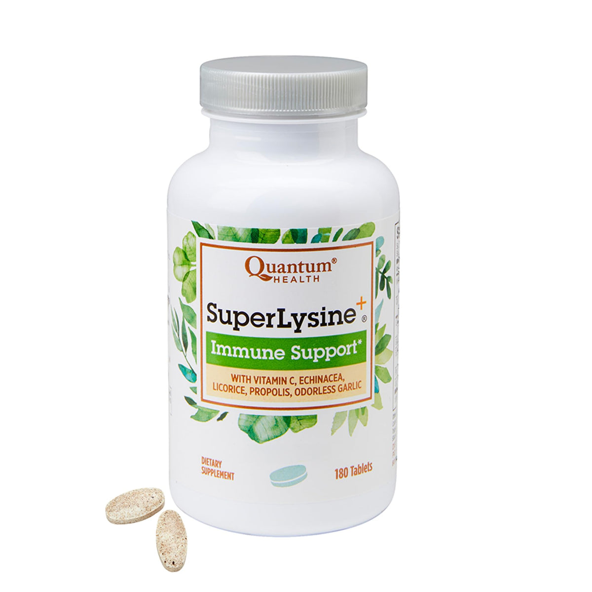 Quantum Health SuperLysine+ immune support bottle with 180 tablets