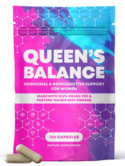 Queen’s Balance Beef Organ Supplement bottle and capsules