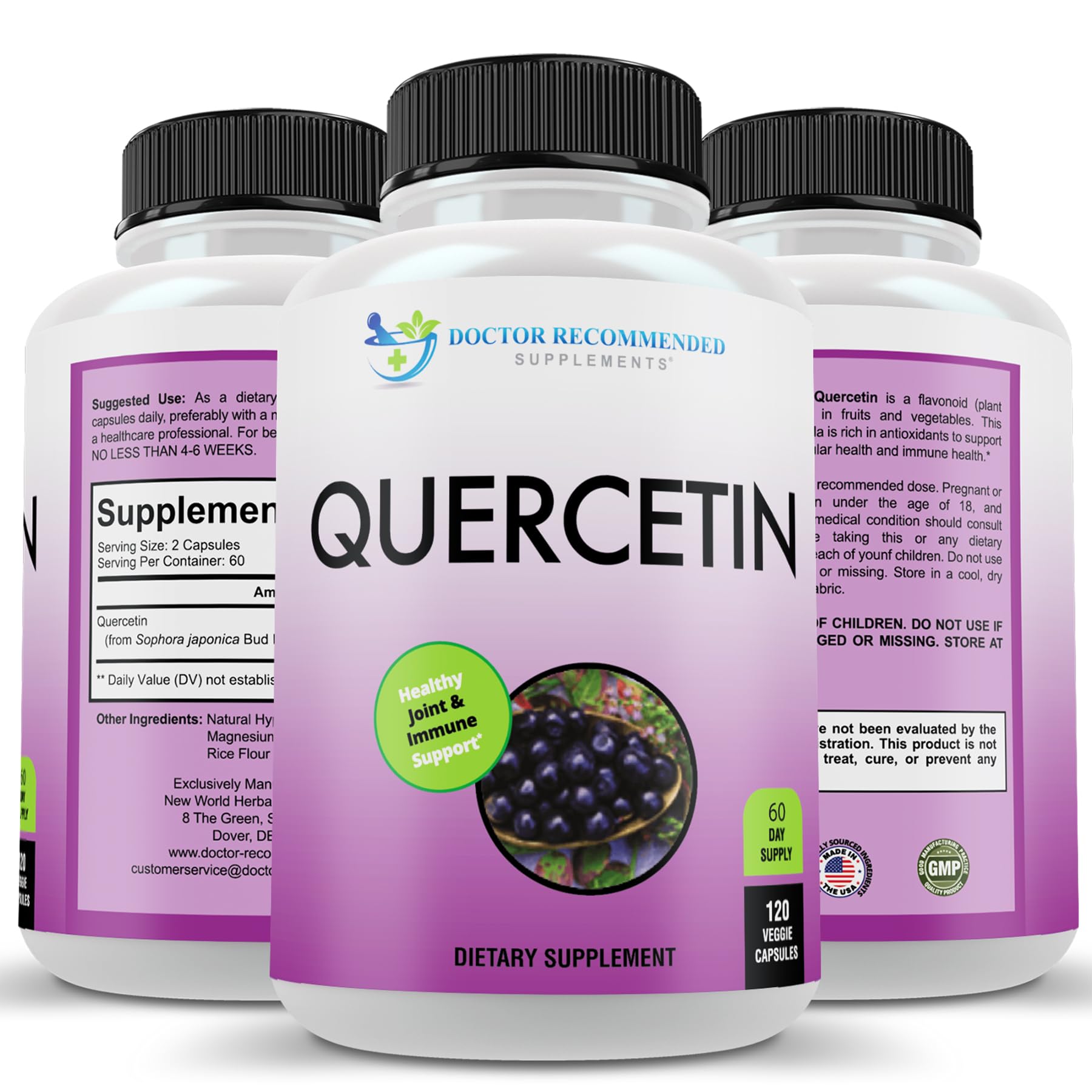Front view of Quercetin 1000mg bottle with 120 veggie capsules