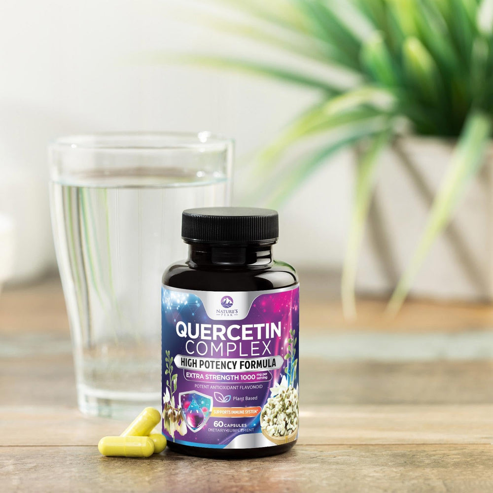 Product packaging and Nature's Peak branding for Quercetin 1000mg