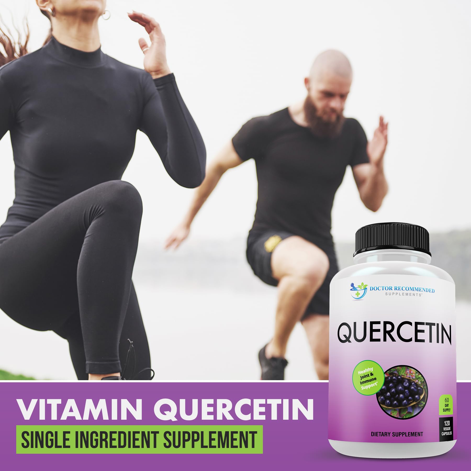 Front label of Quercetin 1000mg vegan non-GMO supplement