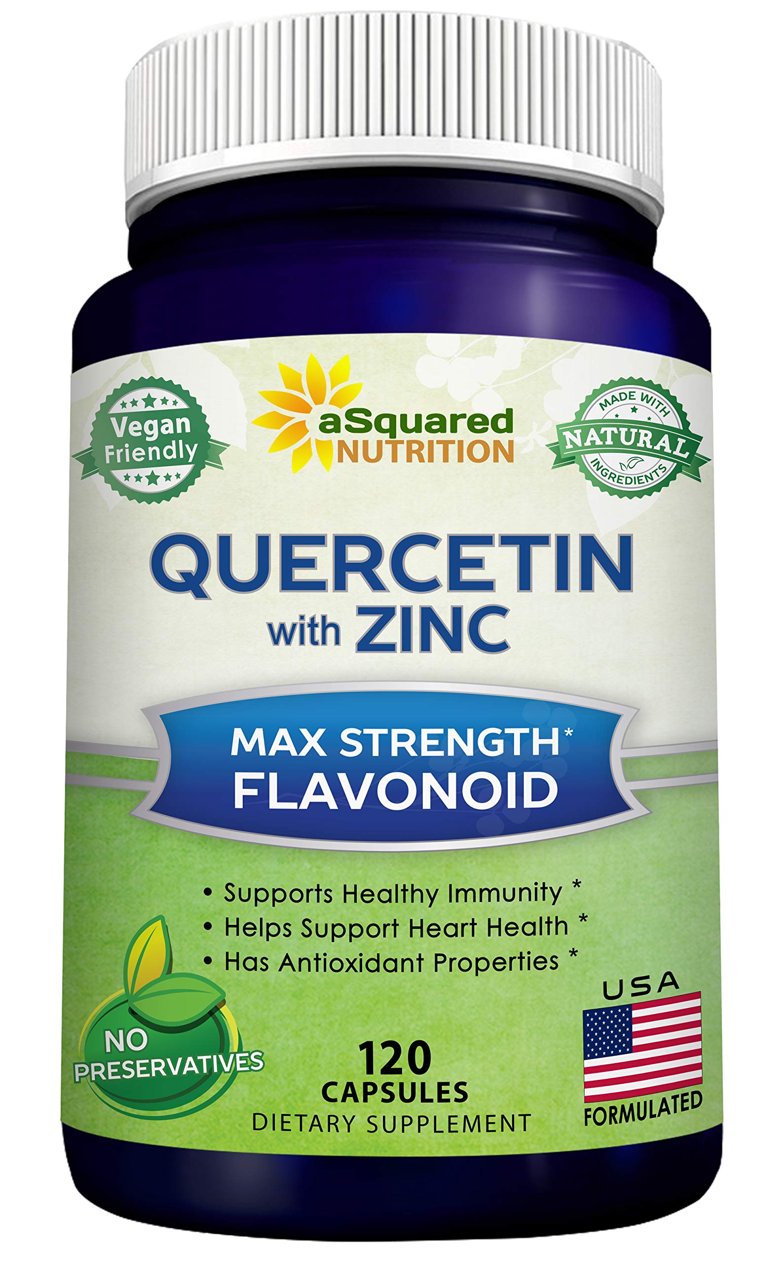 aSquared Quercetin 1000mg with Zinc bottle label