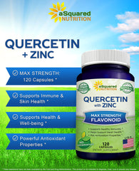 Two capsules per serving showing 1000mg Quercetin 200mg Black Elderberry 30mg Zinc