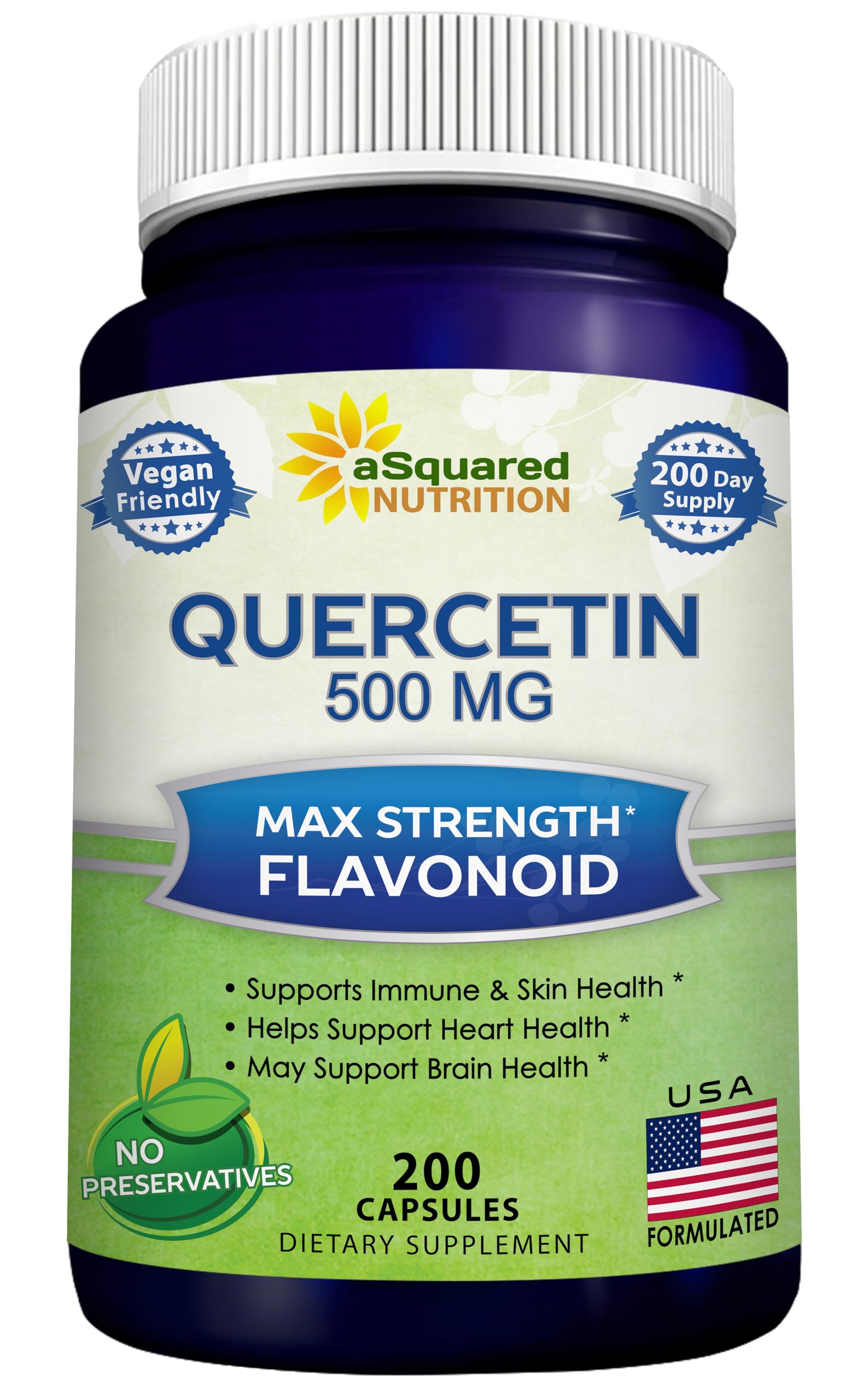 Front label of aSquared Nutrition Quercetin 500mg bottle