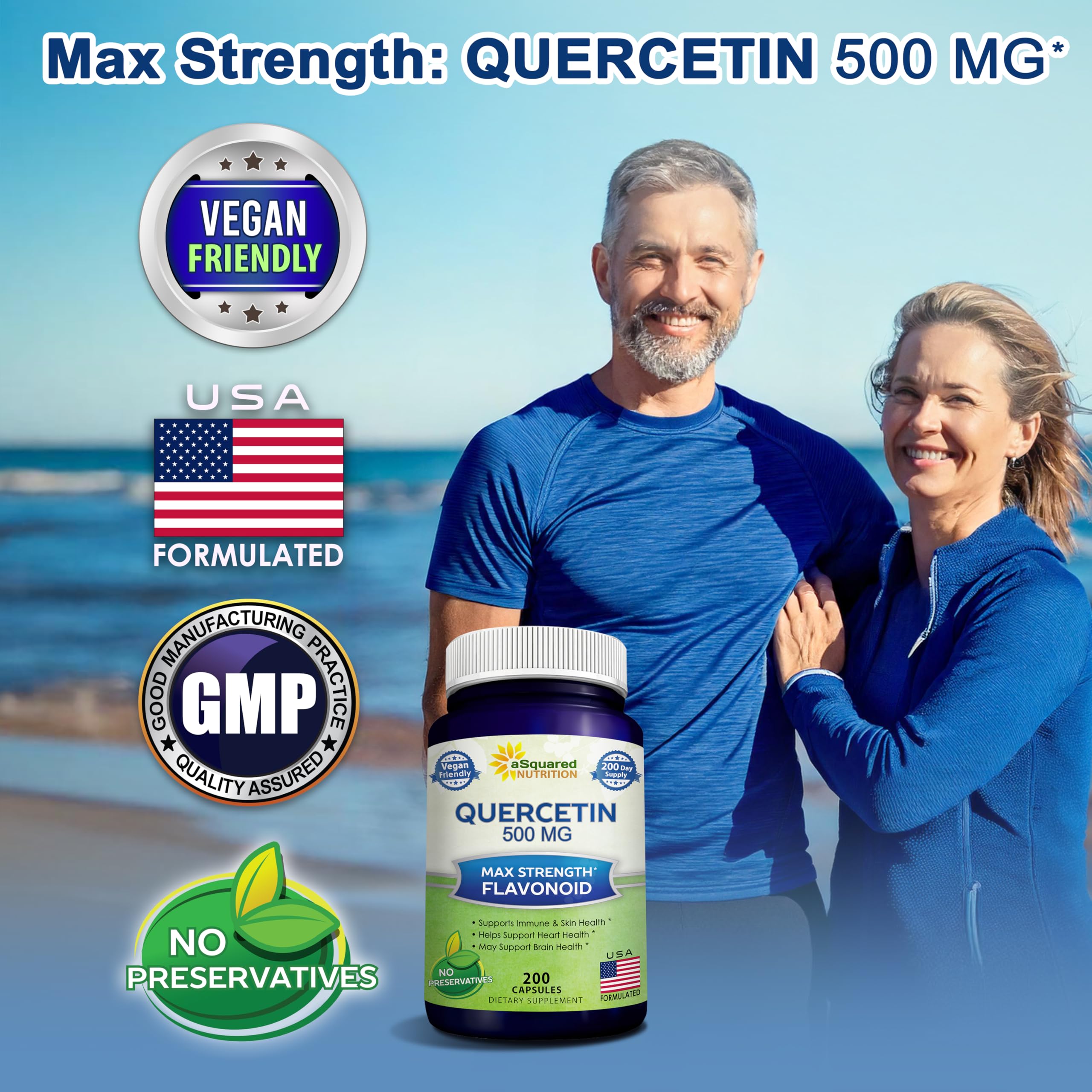 USA-made Quercetin supplement bottle label